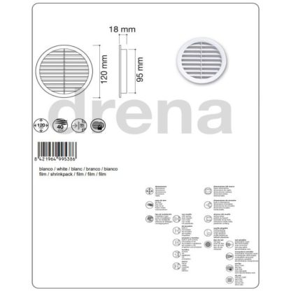 REJILLA VENTILACION EMPOTRAR REDONDA Ø 100MM BLANCA - Imagen 2