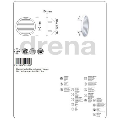 REJILLA VENTILACION EMPOTRAR REDONDA CON MUELLE Ø 140 MM - Imagen 2