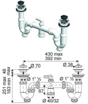 Sifon Curvo Doble Extensible 1 1/2" C/valvulas Mod. I-4i