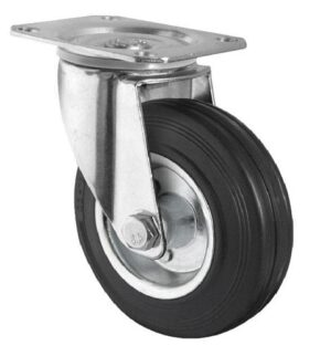 Rueda Goma Negra Placa Ø100x27mm