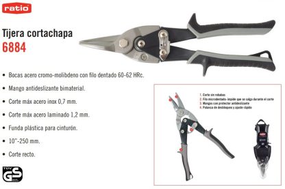 TIJERA CORTACHAPA 250MM 10" CORTE RECTO RATIO ÇÇ - Imagen 2