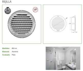 REJILLA VENTILACION ALUMINIO Ø12 CM PLATA