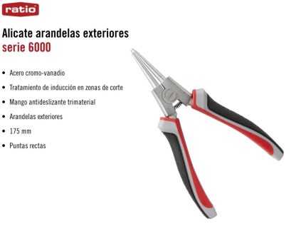 ALICATE PARA ARANDELAS EXTERIOR BOCA RECTA 175MM - Imagen 2