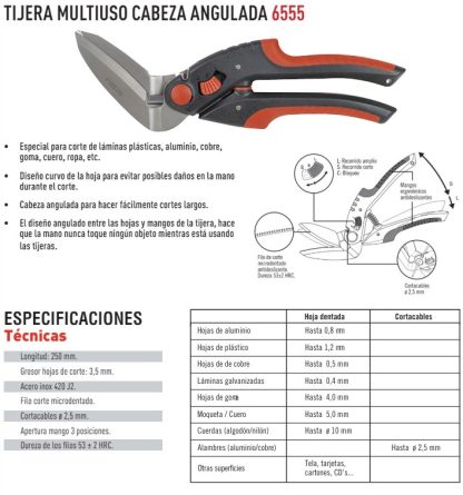 TIJERA MULTIUSOS CABEZA ANGULADA INOX 250 MM - Imagen 2