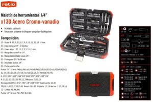 Estuche Llaves Vaso + Puntas 130 Piezas Cr-v 1/4".