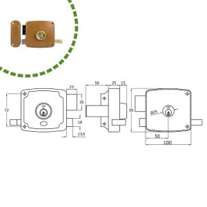CERRADURA SOBREPONER 72U-100 ESMALTADO ORO IZQUIERDA